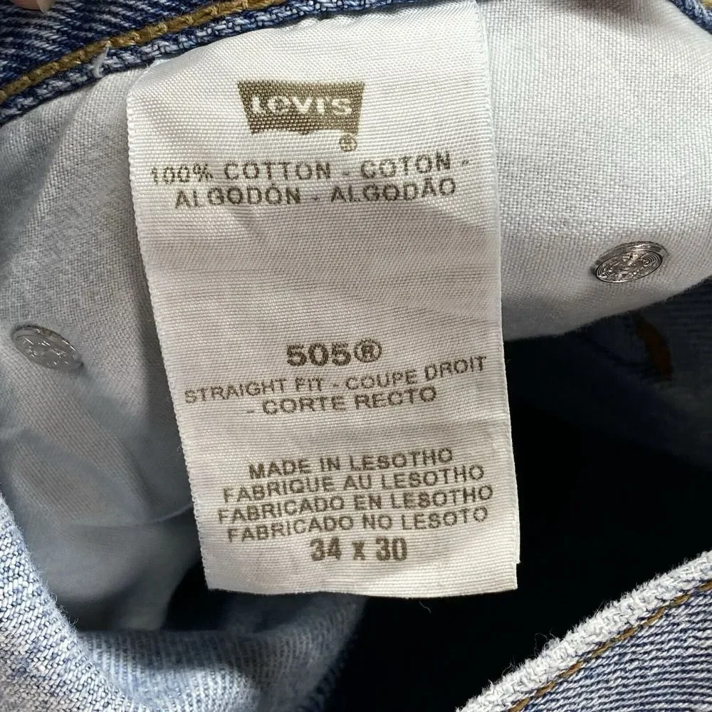 Levi's 505 Jeans Mens W34 L30 light Denim Classic Straight Leg Casual Pants flaw